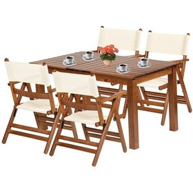 Resim Marmaris Ahşap Bahçe Balkon Seti: 80X140 Sabit Masa + 4 Sandalye (553271634) 