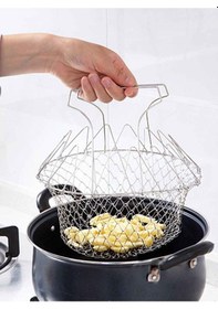 Resim Çok Fonksiyonlu Pratik Süzgeç Katlanır - Kızartma Haşlama Aparatı -chef Basket Gümüş 