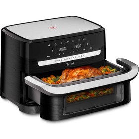 Resim Tefal Dual Easy Fry Flex EY9228E0 sıcak hava fritözü, 2700W, 9L, 7 otomatik program, FlexCook ayırıcı ile 2 bölgede eş zamanlı pişirme, 40-200°C, Siyah/Paslanmaz çelik 