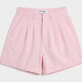 Resim Kadın Pembe 6s6-98 Mom Relax Fit Organik Keten Kumaş Şort - Pembe / M 