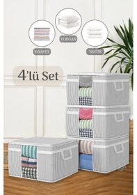 Resim 4'lü Maxi Pencereli Baza Altı Hurç - Çekyat Baza Tipi Yastık Kıyafet Saklama Hurcu 45 X 40 X 30 Cm Gri 