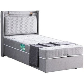 Resim Setaymobilya Baza, Zagreb Tek Kişilik Baza + Başlık + Comfort Yatak, Açık Gri 