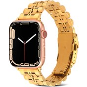 Resim ​​​Watch Ultra 49mm Kordon Uyumlu KRD-54 Metal Strap Kayış CLO- Gold 