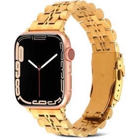 Resim ​​​Watch Ultra 49mm Kordon Uyumlu KRD-54 Metal Strap Kayış CLO- Gold 