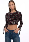 Resim Miss Murem Çiçek Desen Crop Bluz-siyah 
