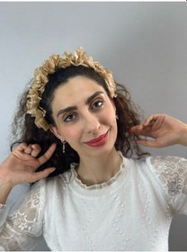Resim Kabartma Çiçekli Kadın Taç Saç Aksesuarı Krem 