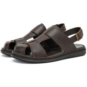 Resim Ducavelli Messina Hakiki Deri Erkek Sandaleti - Hakiki Deri Sandalet - Ortopedik Taban Sandalet - Hafif Deri Sandalet 