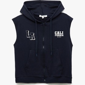 Resim Koton Fermuarlı Arkası Baskılı Cep Detaylı Kapüşonlu Kolsuz Sweatshirt Lacivert 5sal30282ık Lacivert 