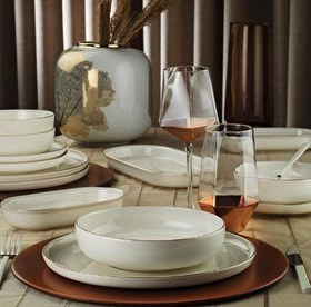 Resim Kütahya Porselen Bone Moderna 52 Prç 12 Kişilik Yemek Takımı Altın File 