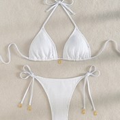 Resim Beşik Desenli Metal Kabuk Halter Boyun Kadın Bikini Takımı 