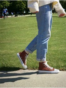 Resim LEVENT ÖZCAN Kahverengi Uzun Keten Spor Ayakkabı, Bilekli Unisex Sneaker 