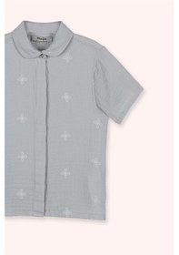 Resim Panço Kız Çocuk Nakışlı Müslin Gömlek Mavi 