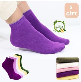 Resim Kral Socks Kadın Kaliteli Bambu Patik 5 Adet Dikişsiz Görünmez Kısa Çorap Asorti 