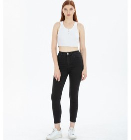 Resim Tref Jns Snow Açık Kar Mavi Yüksek Bel Toparlayıcı Dar Paça Skinny Power Likralı Kot Pantalon Açık Mavi 
