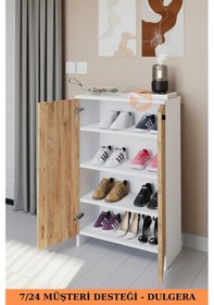 Resim 2 Kapaklı 4 Raflı Ayakkabılık Çok Amaçlı Dolap Ayakkabı Dolabı Çam - Beyaz 