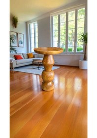 Resim Doğal Tik Renk Ahşap Sehpa Tekli Masif Mantar Yan Sehpa Kahverengi 