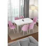 Resim Canisa Concept Via Serisi Açılabilir Beyaz Renk Mutfak Masası Takımı, Yemek Masası+6 Adet Sandalye 