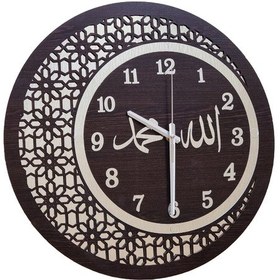 Resim Ahşap Ve Aynalı Allah-muhammed Motifli Normal Rakamlı Duvar Saati Gümüş 