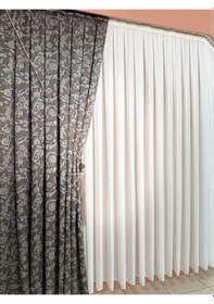 Resim Diletto Kornişe Uyumlu Kahve Gül Desenli Fon Perde Sık Pile / Ütü İstemez Koyu Kahverengi 