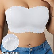 Resim Kadınlar için Dikişsiz Plus Beden Omuzsuz Dolgusuz Push-Up Sütyen, Oymalı Sırt ve Büzgülü Tasarım 