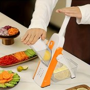 Resim Manuel Sebze ve Patates Dilimleyici - Ayarlanabilir Bıçaklı El Tipi Mutfak Kesici, Düzgün Dilimler, Parçalar ve Küpler için, Turuncu ve Beyaz Tasarım, Elektrik Gerekmez, Manuel Yiyecek Dilimleyici | Modern Mutfak Eşyaları | Plastik Yapı, Sebze Dilimleyici ve Doğrayıcı 