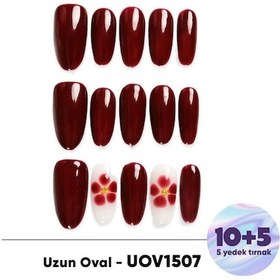 Resim 15'li Uzun Oval Uov1507 Tekrar Kullanılabilir El Yapımı Protez Takma Tırnak M 