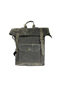 Resim Old Cotton Cargo Kanvas Deri Su Geçirmez Design Unisex Gezi Okul Seyahat Kamp Sırt Çantası Siyah 