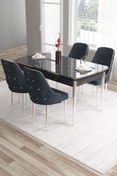 Resim Canisa Tia Serisi 80x132 Açılabilir Mdf Siyah Mermer Desen Krom Detay Masa Takımı Ve 4 Antrasit Sandalye 