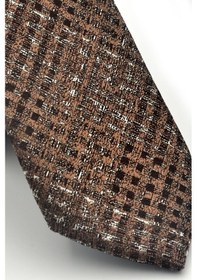 Resim Gaffy Gri Desenli Kahverengi Dokuma Kumaş Mendilli Slim Fit Kravat // Sdk-2602-4 Kahverengi 