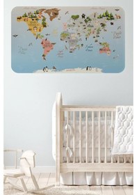 Resim Eğitici Dünya Haritası Dünya Atlası Çocuk Ve Bebek Odası Duvar Sticker -60x105-3824 Renkli 