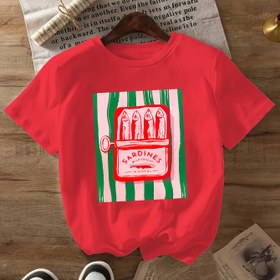 Resim Kadınlar İçin Günlük Sardalya Desenli Tişört - Eğlenceli "SARDINE" Yazılı ve Konserve Balık Baskı, Açık Gri Pembe Çizgili, Nefes Alabilen Yuvarlak Yaka İlkbahar Yaz Üstü, Makinede Yıkanabilir, Orta Esneklik Kumaş 