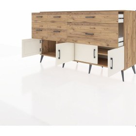 Resim Kronos Konsol Tek Raflı 6 Çekmeceli 4 Kapaklı 176x59x99 Çam-aytaş Çam-aytaşı/çam 