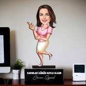 Resim Parlak Fikirli Çalışan Kadın Karikatürlü Biblo 