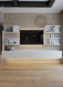 Resim Resital Ledli Duvara Monte Tv Sehpası - Beyaz - W6010-1 Beyaz 
