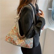 Resim Kadınlar için Vintage Çiçekli Hobo Çantası - Fermuarlı Büyük Kapasiteli Omuz Çantası, Karışık Renkli Çiçek Tasarımı, Dayanıklı Kumaş Malzeme, Günlük Yaşam veya Film Akşamları İçin Mükemmel, Hobo El Çantası 