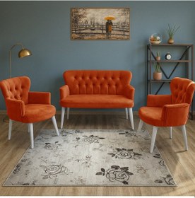 Resim Azra Mobilya Kiremit Babyface Kumaş Çay Seti Koltuk Takımı 2 Berjer + 1 İkili, Modern, Beyaz Ayak Kiremit 