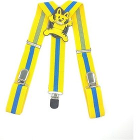 Resim MORDİNO Kedi Figürlü Sarı Lacivert Çizgili Çocuk Pantolon Askısı Lacivert - Sarı 