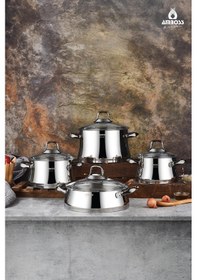 Resim Oregon Paslanmaz Çelik İndüksiyon Tabanlı 8 Parça Cam Kapaklı Tencere Seti Gümüş 