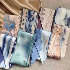 Resim 8 Klasik Manzara Resmi Kombinasyonlu Uzun Eşarplar Hediye Kutusu ile, Çantalar ve Daha Fazlası için Çok Yönlü Kurdele Saç Bağları 