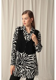 Resim Saklımoda Viskon Kumaş Yelekli Kadın Zebra Gömlek Çok Renkli 