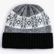 Resim Erkek Örgü Bere Katlama Detaylı Kış Temalı Desenli 