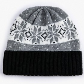 Resim Erkek Örgü Bere Katlama Detaylı Kış Temalı Desenli 