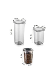 Resim Kitchen Life 12'li Etiketli Kare Erzak Saklama Kabı Ve Kaşıklı Baharatlık Seti (1750ML 1200ML 400 ML) Antrasit - Şeffaf 