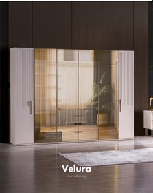 Resim Tress 6 Kapaklı Temperli Cam Gardırop Dolap Krem 