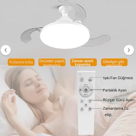 Resim Katlanabilir LED Tavan Vantilatörü – Sessiz, Akıllı ve Kumandalı Aydınlatma 22.5'' 