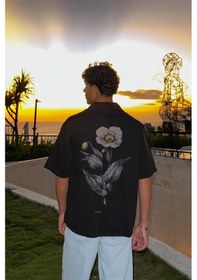 Resim Flaw Flowers Sırt Baskılı Oversize Kısa Kol Gömlek Siyah-26188 Siyah 