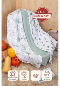 Resim Luckka Dijital Baskılı 3'lü Müslin Örtü Seti - 75x75 Cm - Zt5000 Yeşil Yeşil 