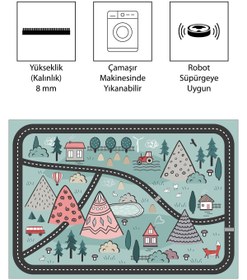 Resim VİVİCA Dijital Baskı Kaymaz Taban Makinede Yıkanabilir Çocuk Odası Halısı Bebek Odası Halısı 