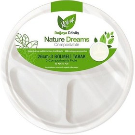 Resim Roll-up Nature Ekolojik Karton Kağıt Tek Kullanımlık 3 Bölmeli Tabak - 26 Cm. - 50 Adetlik 10 Paket 