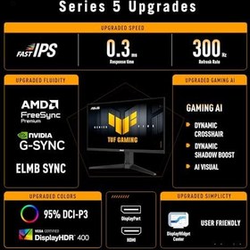Resim ASUS TUF GAMING VG27AQML5A 27 HDR400 2K FAST IPS FreeSync VE G-SYNC UYUMLU 2560x1440 0.3ms 300Hz 300cd DP HDMI USB Hoparlör VESA 3YIL%95 DCI-P3,EYECARE, FLICKER-FREE,DÜŞÜK MAVİ, PİVOT, IŞIK Monitör 